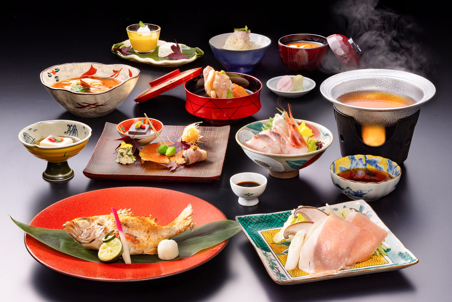 かがり吉祥亭　よみふぁみを見た　のどぐろ・能登豚しゃぶしゃぶ会席プラン料理写真